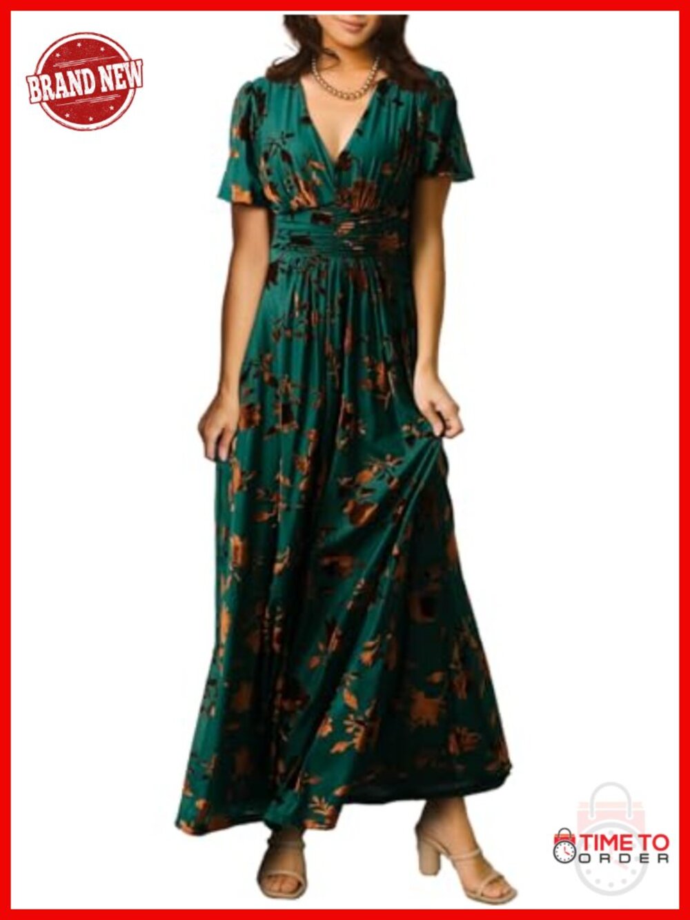 Simplee Velvet Maxi Dress V Neck Empire Waist Formal Wedding Guest